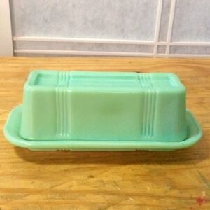 Vintage Jadeite Butter Dish with Criss Cross Retro Design